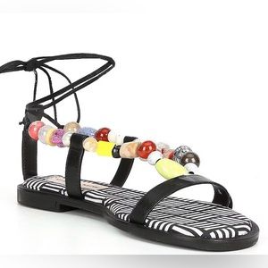 Loola Beaded Leather Ankle Wrap Flat Sandals Antonio Melani